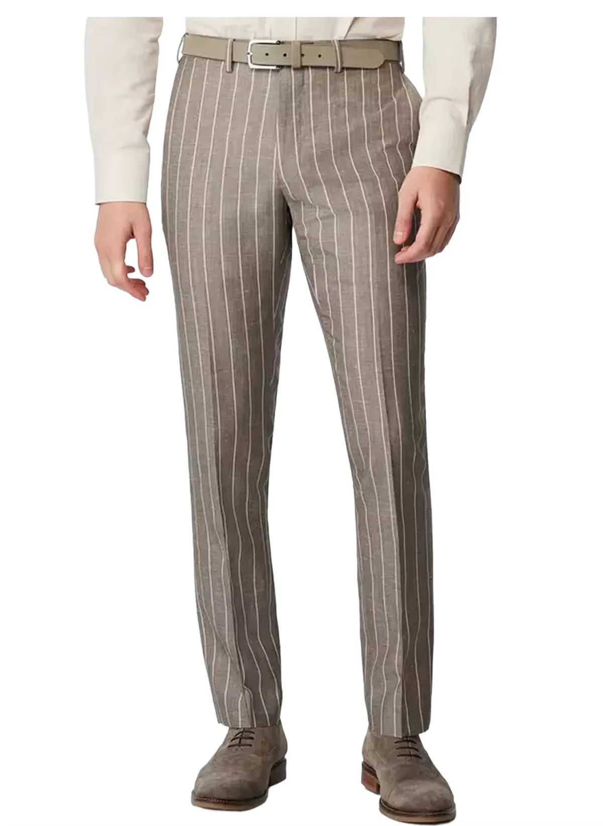 Nouveau pantalon de costume gris rayé pour homme, coupe ajustée, pour affaires, formel, décontracté,