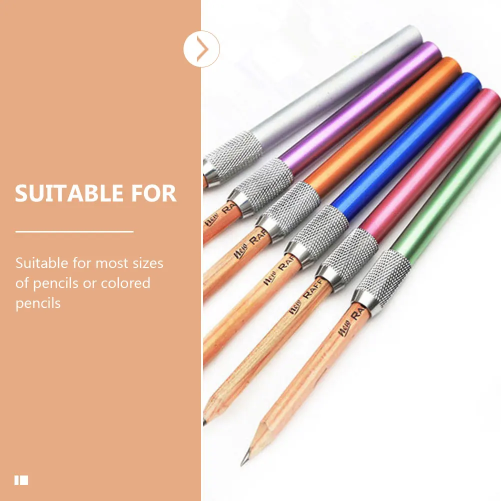 

6pcs Pencil Extender Metal Holder Artistic Drawing Sketch Tool For School Office Diy Stationery Supply Pencil Lengthener