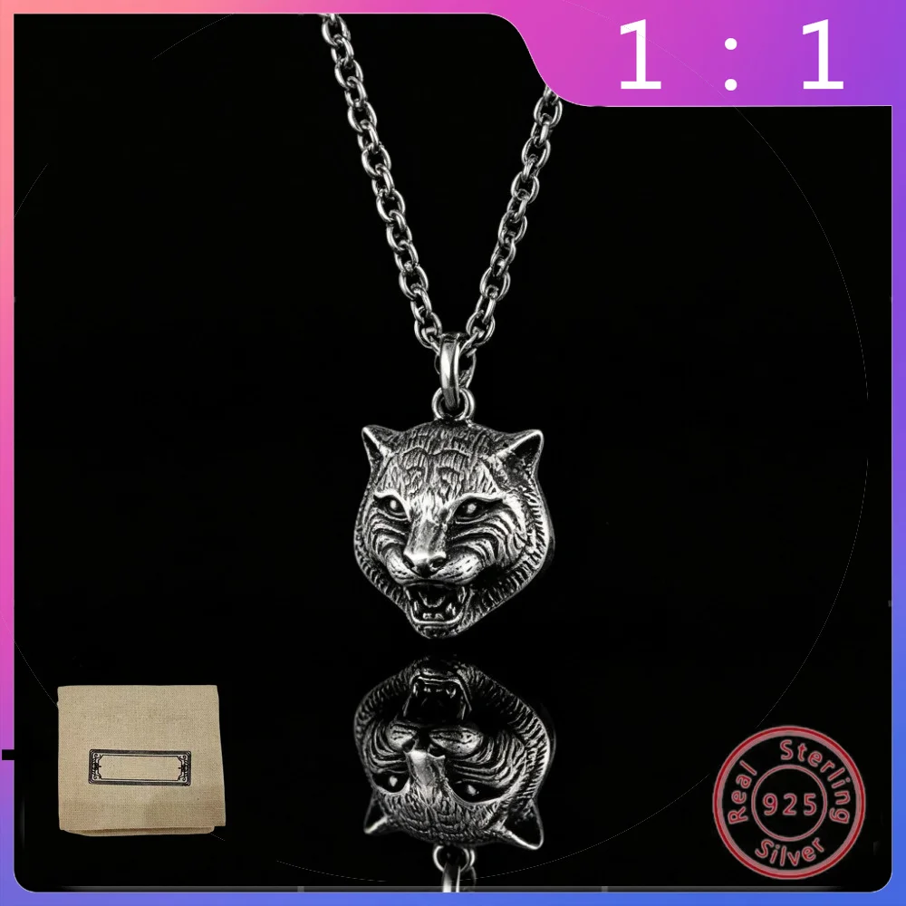 

2026 New S925 Silver Retro Letter Interlocking Necklace Tiger Head Pendant Men's and Women's Jewelry