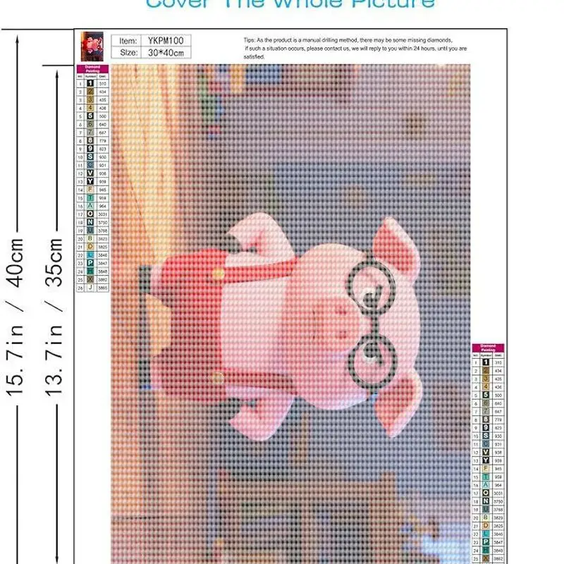مجموعة طلاء ماسية خماسية الأبعاد مكونة من قطعة واحدة، خنزير غاضب كرتوني مضحك للأطفال مع نظارات وزرة حمراء، حفر مربع كامل من حجر الكريستال