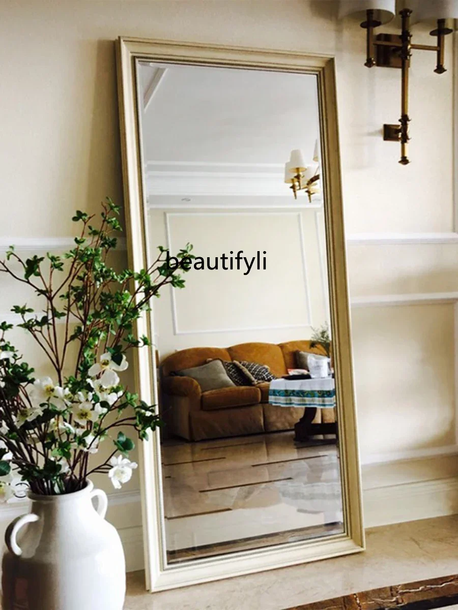 

smt14 ss newDressing Mirror European-Style Retro Floor Full Body Wall Hanging Full-Length Mirror Wall-Mounted French Clothing St