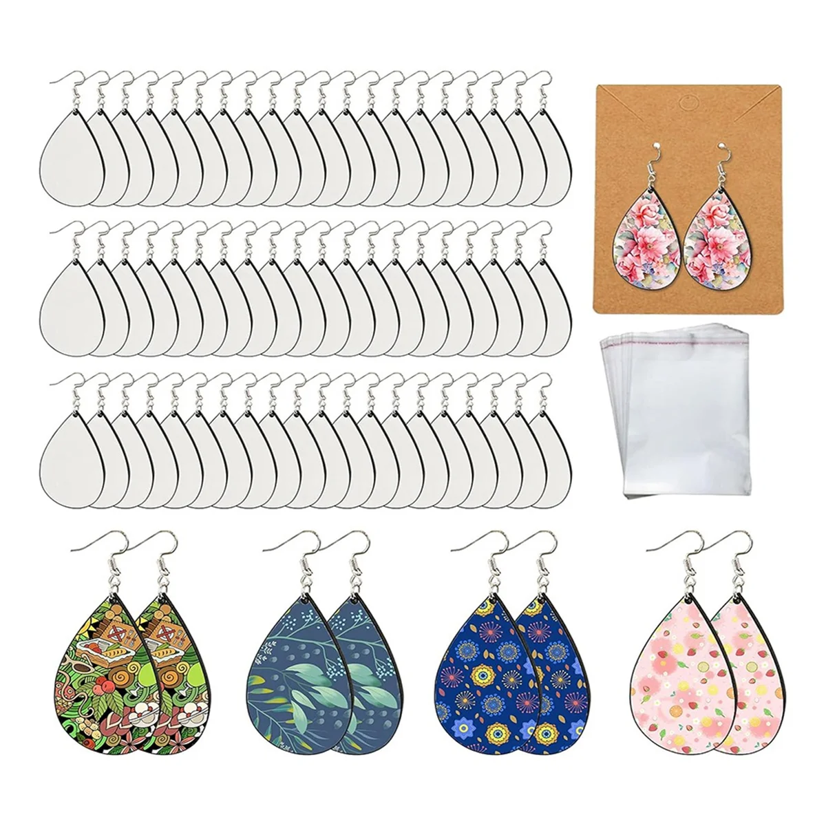 HHTL 70pcs Sublimation Earring Blanks Bulk Double-Sided MDF Wood Blank Sublimation Earring for Sublimation Earrings Printing