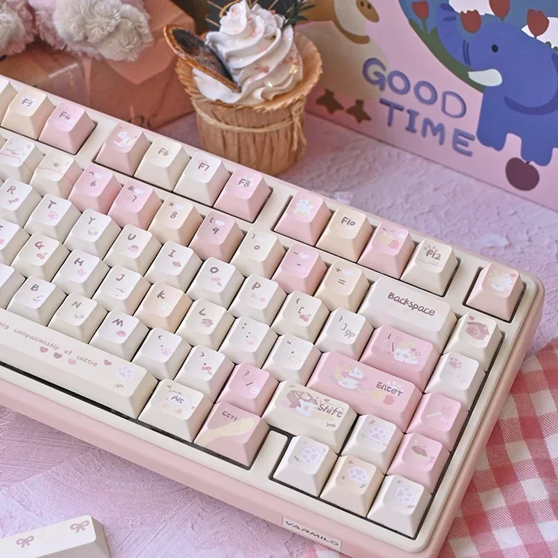 Imagem -02 - Karami-keycap para Teclado Mecânico Cinco Lados Sublimação Térmica Material Pbt 131 138 Chaves Perfil de Cereja Rosa Bonito Keycaps