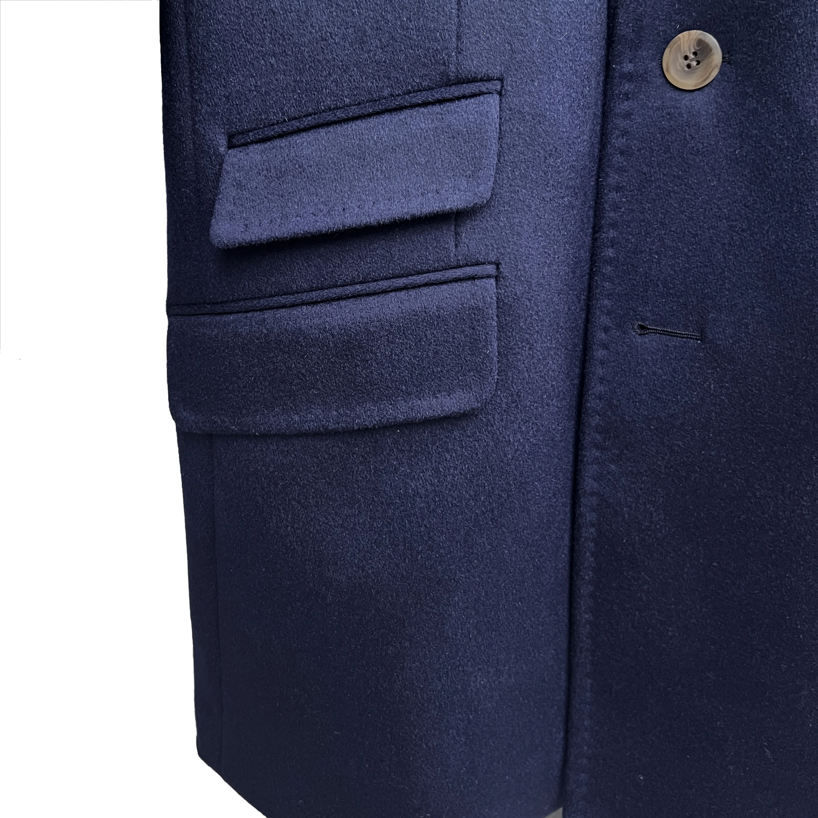 2027 Luxury 3-Roll-2 Navy Cashmere Wool Men's Overcoat Pick Stitching Horn Buttons Slanted Pocket Ticket Pocket Winter Coats