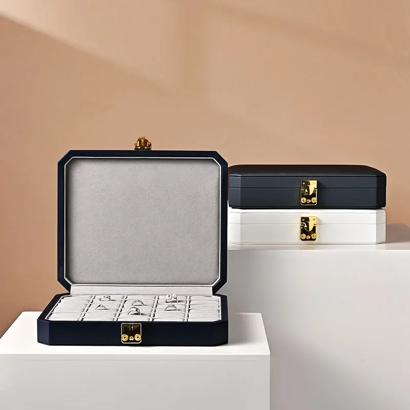 Oirlv Gray Ring Box Organizer Leather Octagon Jewelry Box Necklace Organizer Stackable Storage Boxes Jewelry Box Rings Organizer