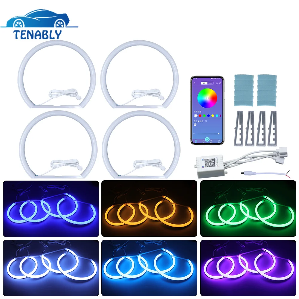 146mm 131mm Cotton Angel Eyes RGB 4PCS/Set  APP/Remote Control Headlight Halo Rings LED Daytime Running Lights for E36 E46 E39