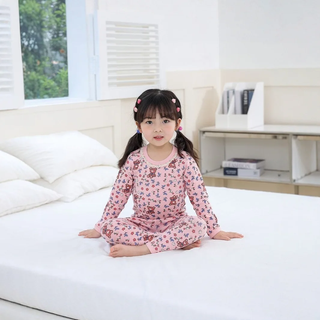 2-Piece Set Soft Cotton Pajamas Children Girls Baby Spring Autumn Cartoon Long Sleeve Home Sleepwear Set 2-10Y