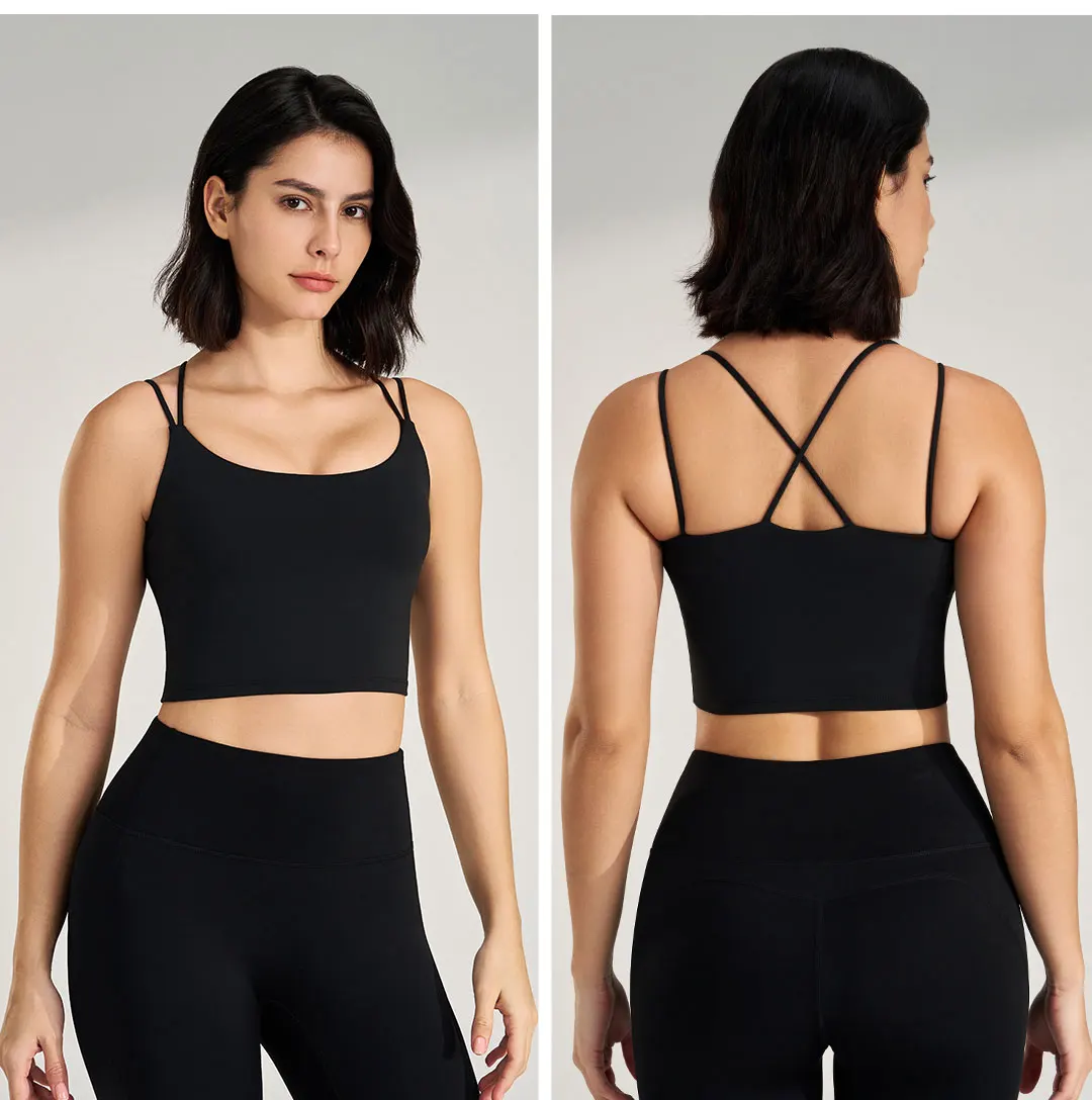 Damen Yoga-Tanktop mit überkreuztem Rücken und herausnehmbaren Polstern, ärmelloses Workout-Crop-Top, atmungsaktives Sportshirt für Fitness – Detail 15