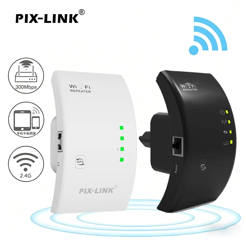 

PIX-LINK WR01 N300 300Mbps WiFi Repeater Router AP 3 in 1 2.4G Wireless Signal Extender With WPS Wall Penetration Wifi Repeater