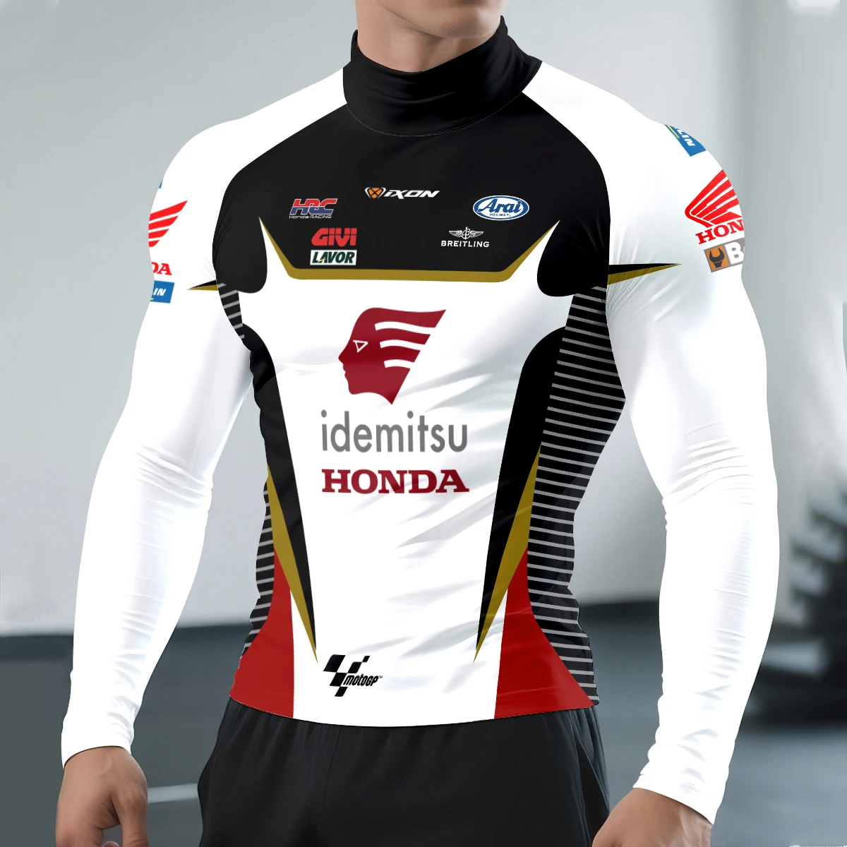 Camiseta Deportiva Honda para Hombre, para Fanáticos de los Deportes, Cuello Semi Alto, Manga Larga, para Actividades Deportivas, Fitness, Aire Libre, Vitalidad Urbana