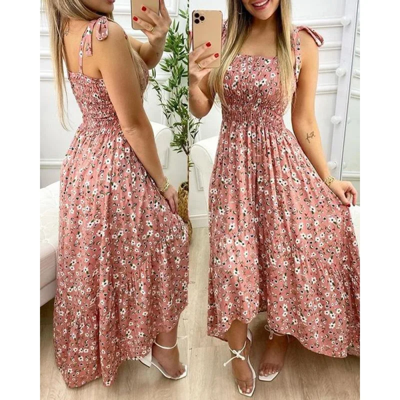 

2024 Sping Summer Bohemian Women Maxi Dress Casual Long Sleeve High Waist Beach Woman Chiffon Dresses Floral Vestidoes Mujer New