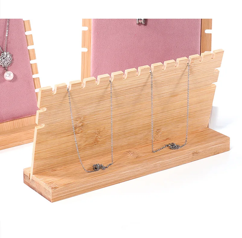 New Solid Wood Pink Velvet Jewelry Display Stand Ring Earrings Bracelet Necklace Watch Pendant Storage Display Stand