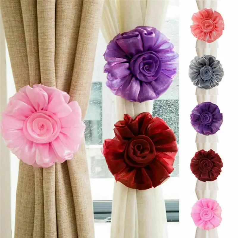 Fabric Art Lace Ribbon Curtain Straps Big Flower Curtains Holder Home Decor Hanging Rose Tie  Tie Room Window Accessories