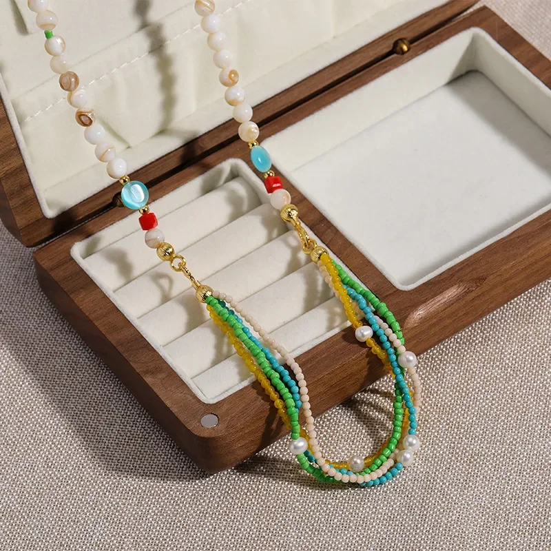 New Chinese natural chalcedony double-layer stackable and detachable necklace bracelet Guochao mixed and matched ins style