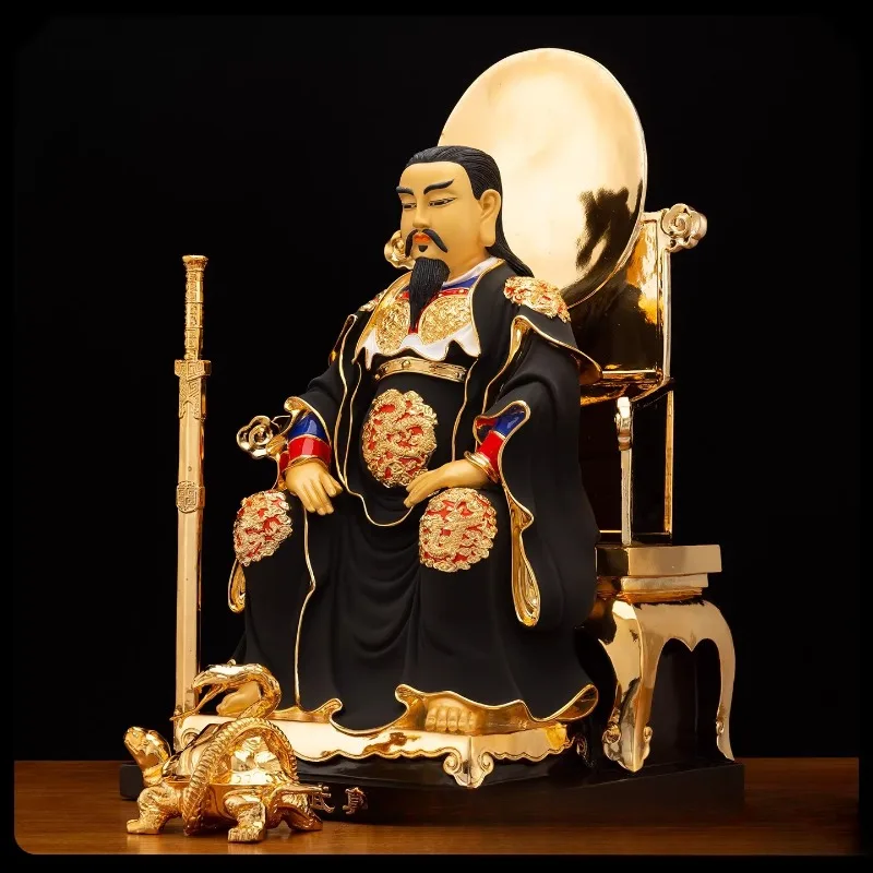 Pure bronze painted true deity statue, Wudang Mountain Patriarch, Xuantian Xuanwu Shangdi, Taoist hall and temple ornament