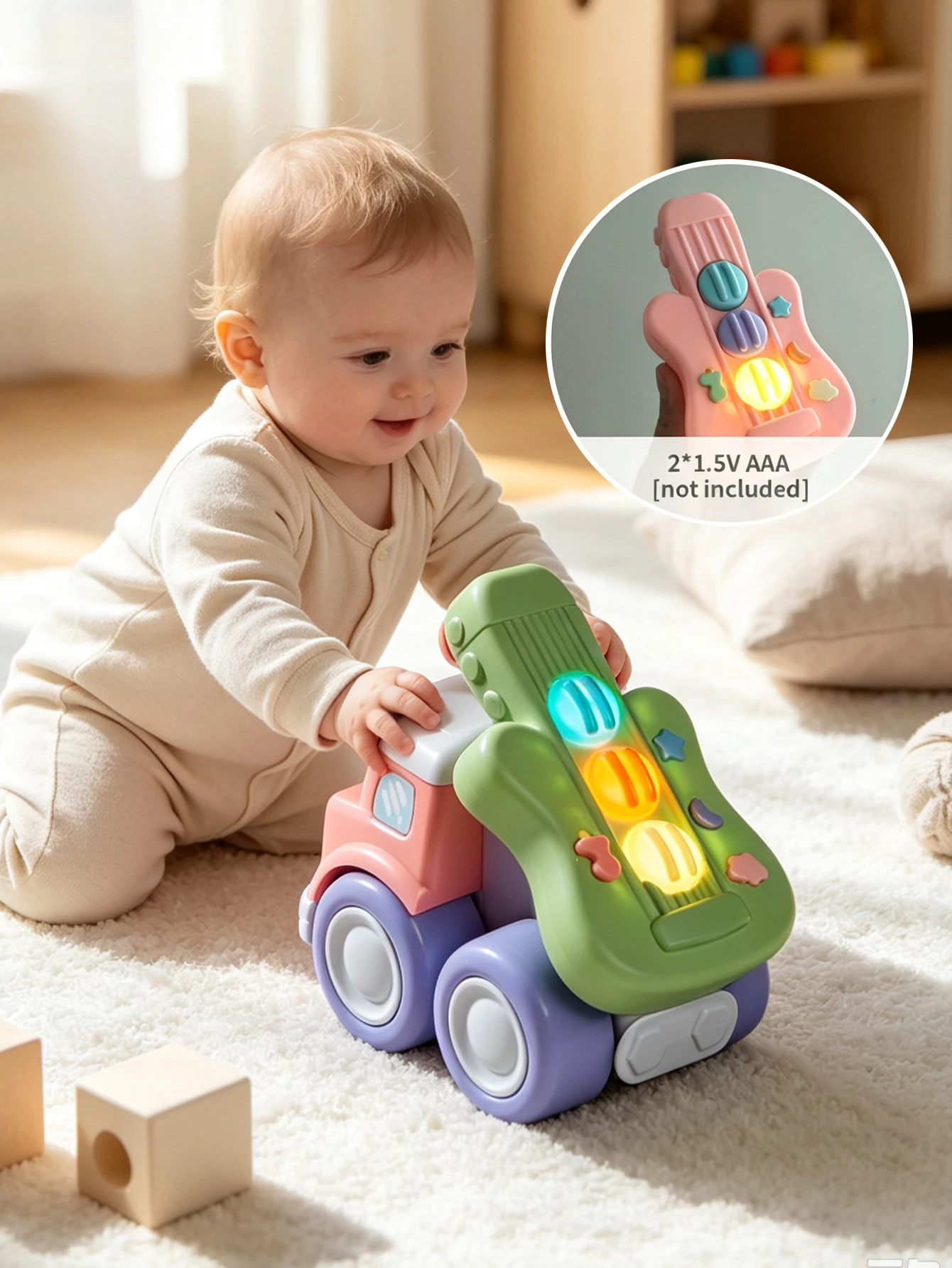 Cute Musical Truck Toy for Babies, Features Piano, Guitar, and Drums; Great Early Educational Sensory Friction-Powered Vehicle