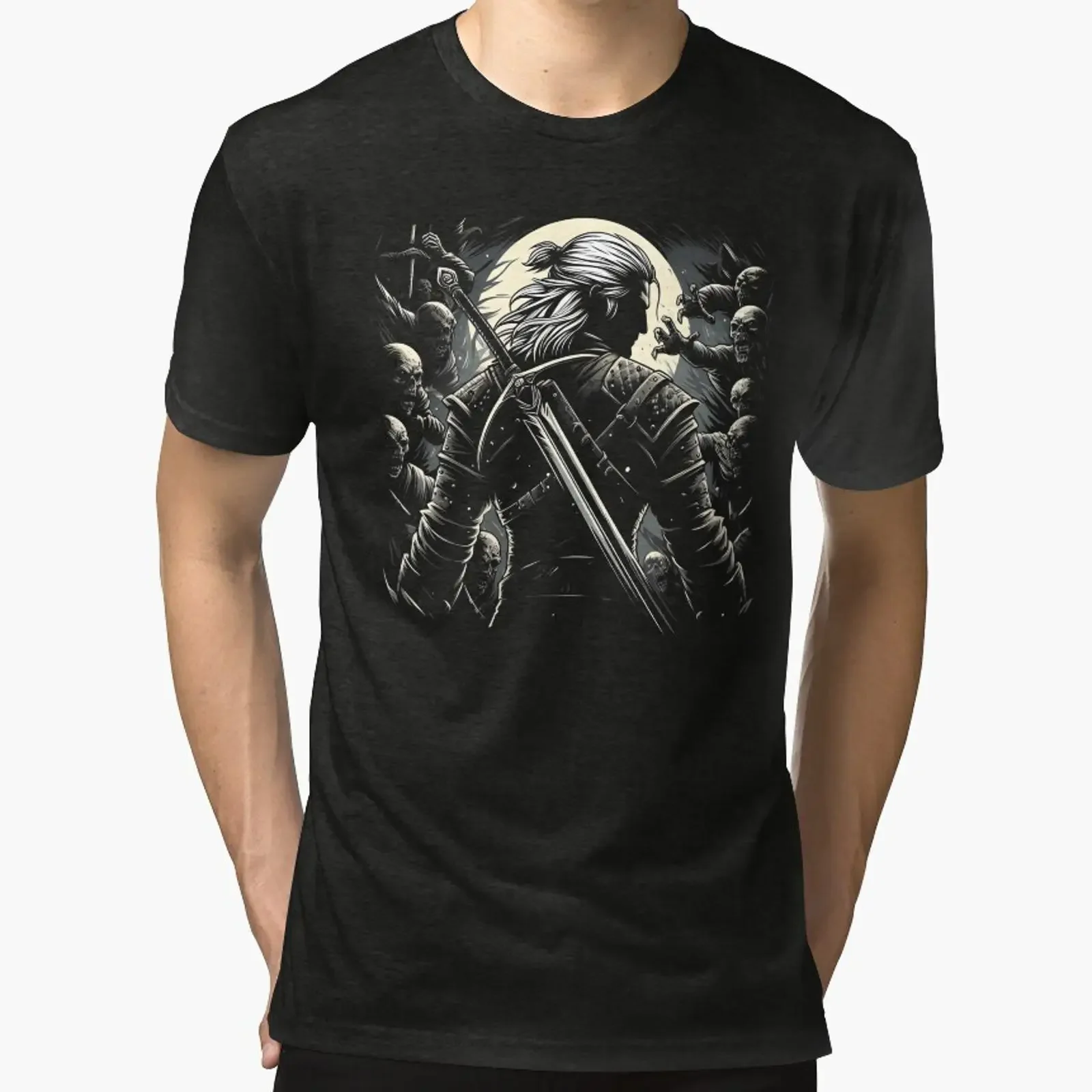 Monster Slayer against the Undead Dark Fantasy Tri blend T Shirt vintage Washed Soft Comfortable Versatile Unisex homme Casual