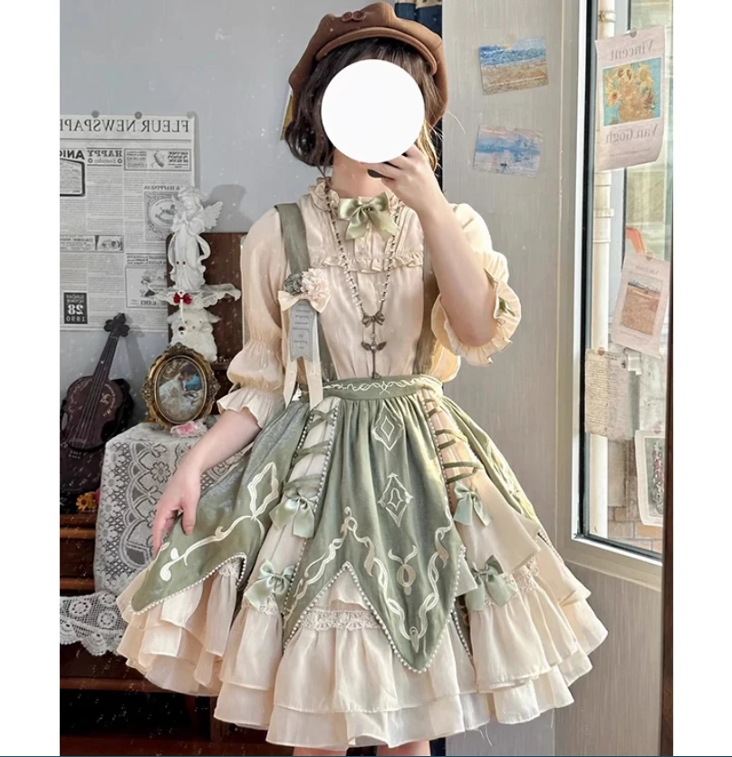 Elegante falda lolita chaleco camisa conjunto falda lolita luz diaria lo campo princesa sk lindo