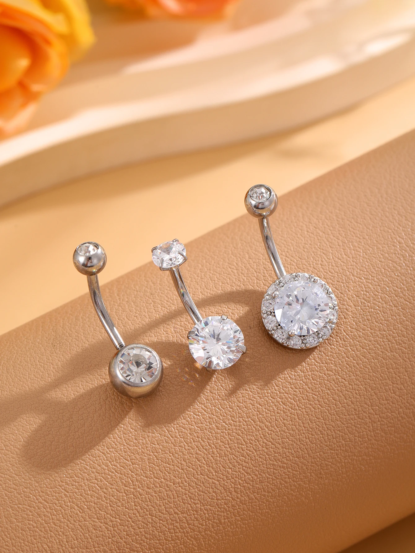 3er-Set gemischte Bauchnabelringe mit Herz- und Sternanhängern, 14G Edelstahl, gebogene Zirkonia-Bauchnabelpiercings, Nombril Nabelring – Detail 19