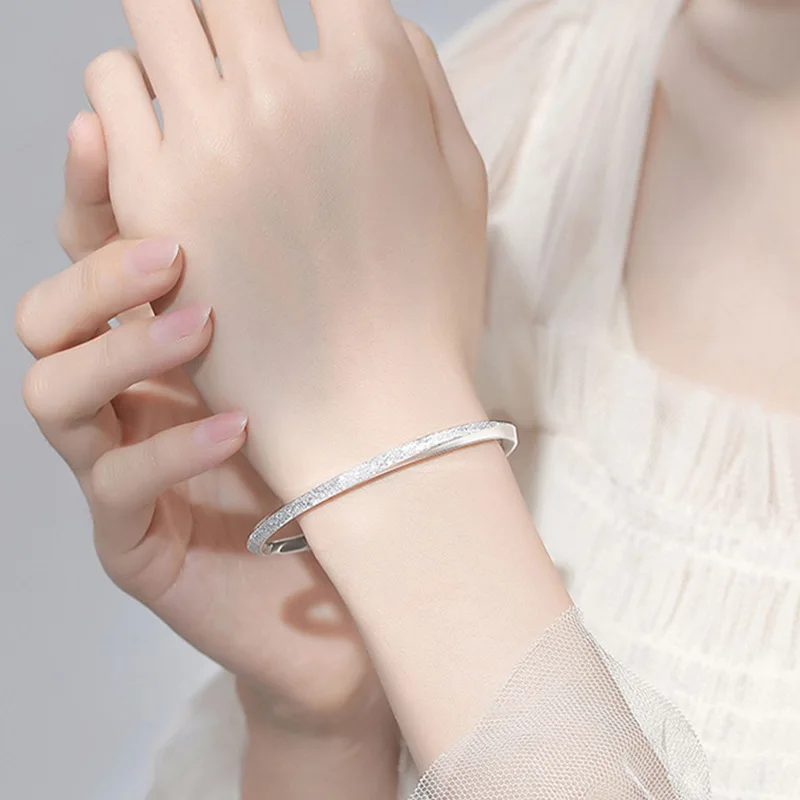 Simple Exquisite 925 Sterling Silver Frosted Mobius Strip Bangles for Women Girl Charm Jewelry Accessories Valentine's Day Gifts