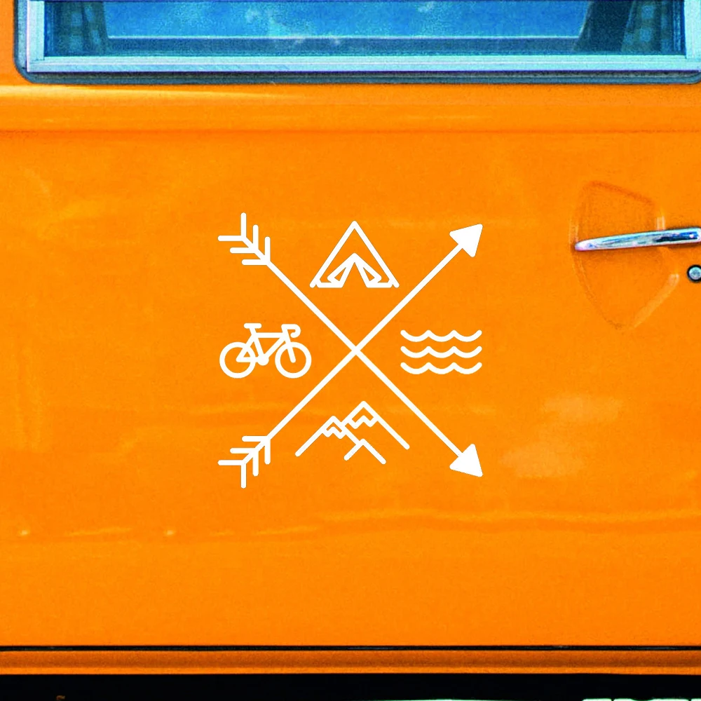 

Adventure Icons Vinyl Car Sticker Mountains Camping Biking Ocean Decal Car Window Decal Laptop Car Styling Decor Accessories