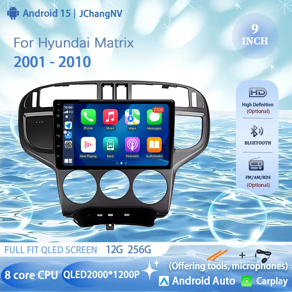 

For Hyundai Matrix 2001 - 2010 Android 15 Radio Touch Screen Multimedia Player Wireless Carplay Navigation GPS WIFI BT WIFI