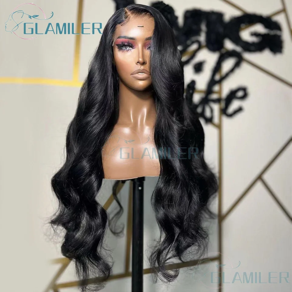 #1 Jet rambut manusia gelombang alami hitam kulit kepala asli 5x5 wig dasar sutra Remy bergelombang 28 Inches13x4 wig Frontal atas sutra untuk wanita