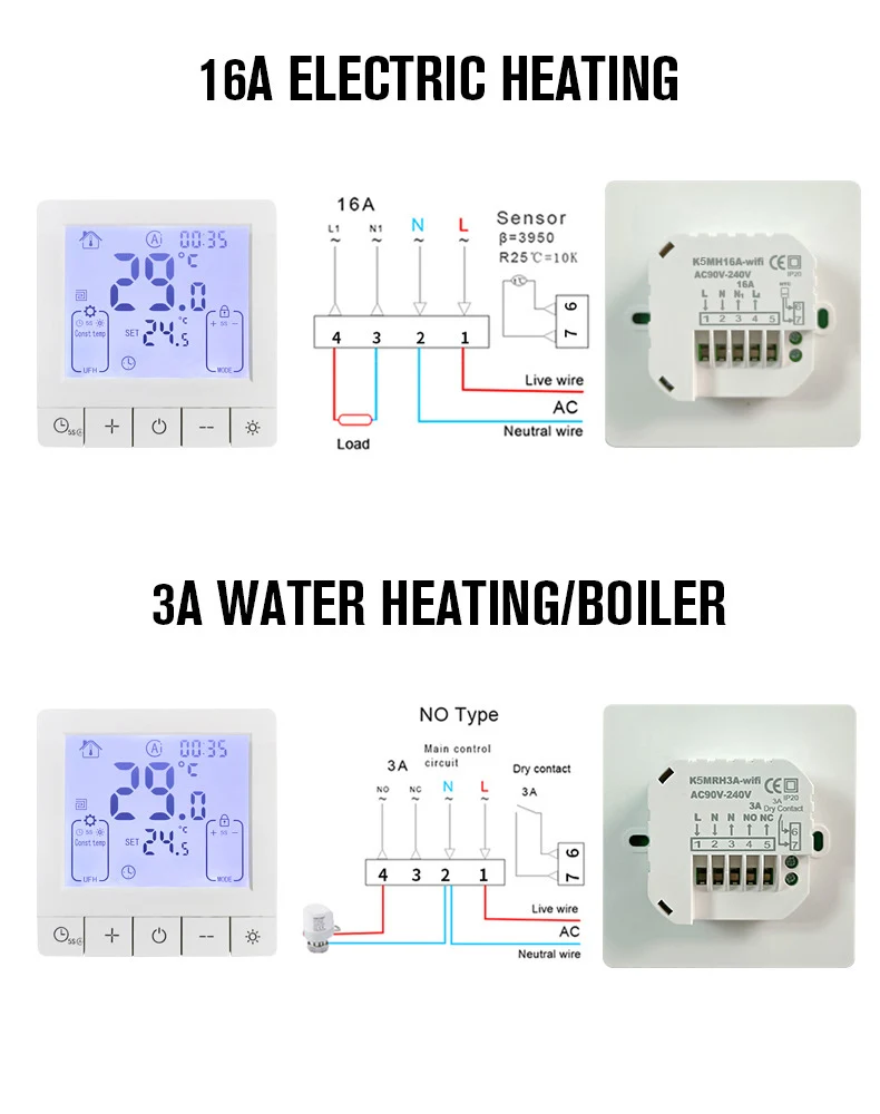 AC95 ~ 240V Smart Tuya WiFi Elektrischer 30A Fußbodenheizungsthermostat Temperaturregler mit externer Sensorsonde – Detail 8