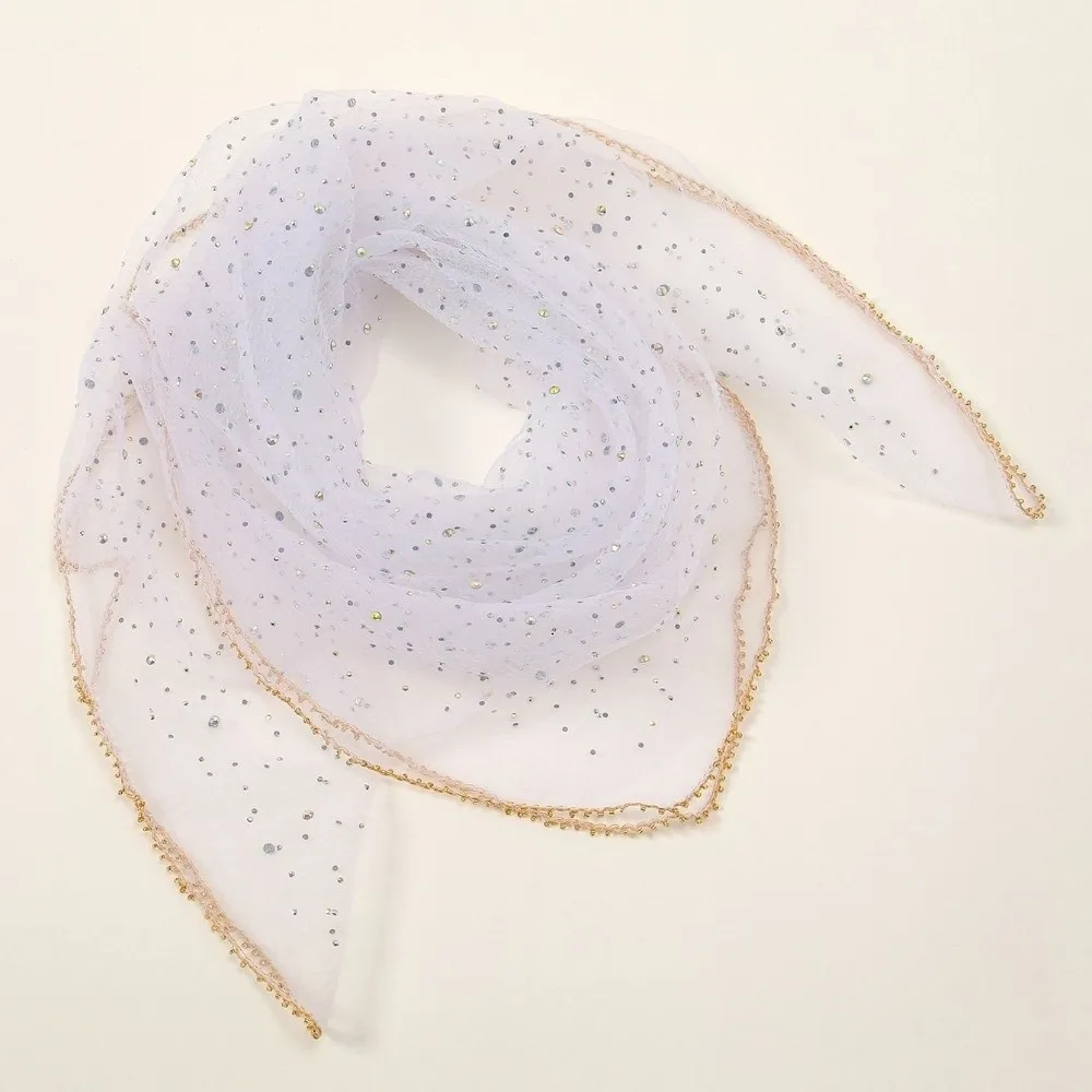 

80x80cm Square Scarf​​ with Rhinestone ​​ Big Size ​​Lace Veil Headscarf​​ Glitter Long Wraps Shawls Summer Hair Accessory​​