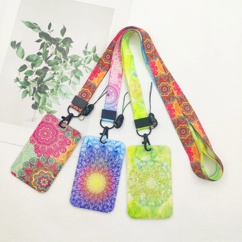 

Держатель для бейджа Datura, держатели для удостоверений личности с мандалой, студенческий ремешок для кампуса, держатель для карт, шейные ремни для женщин, подарок