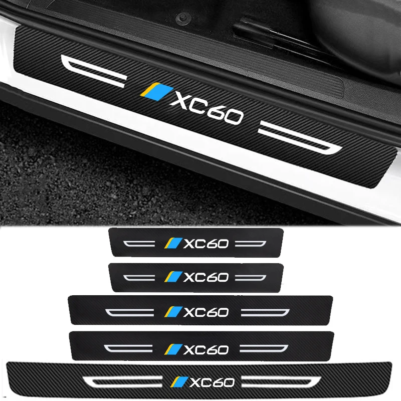 Carbon Fiber Car Door Sill Protector Stickers For Volvo XC60  Badge Rear Trunk Threshold Bumper Strips Anti-Scratch Guard Cover