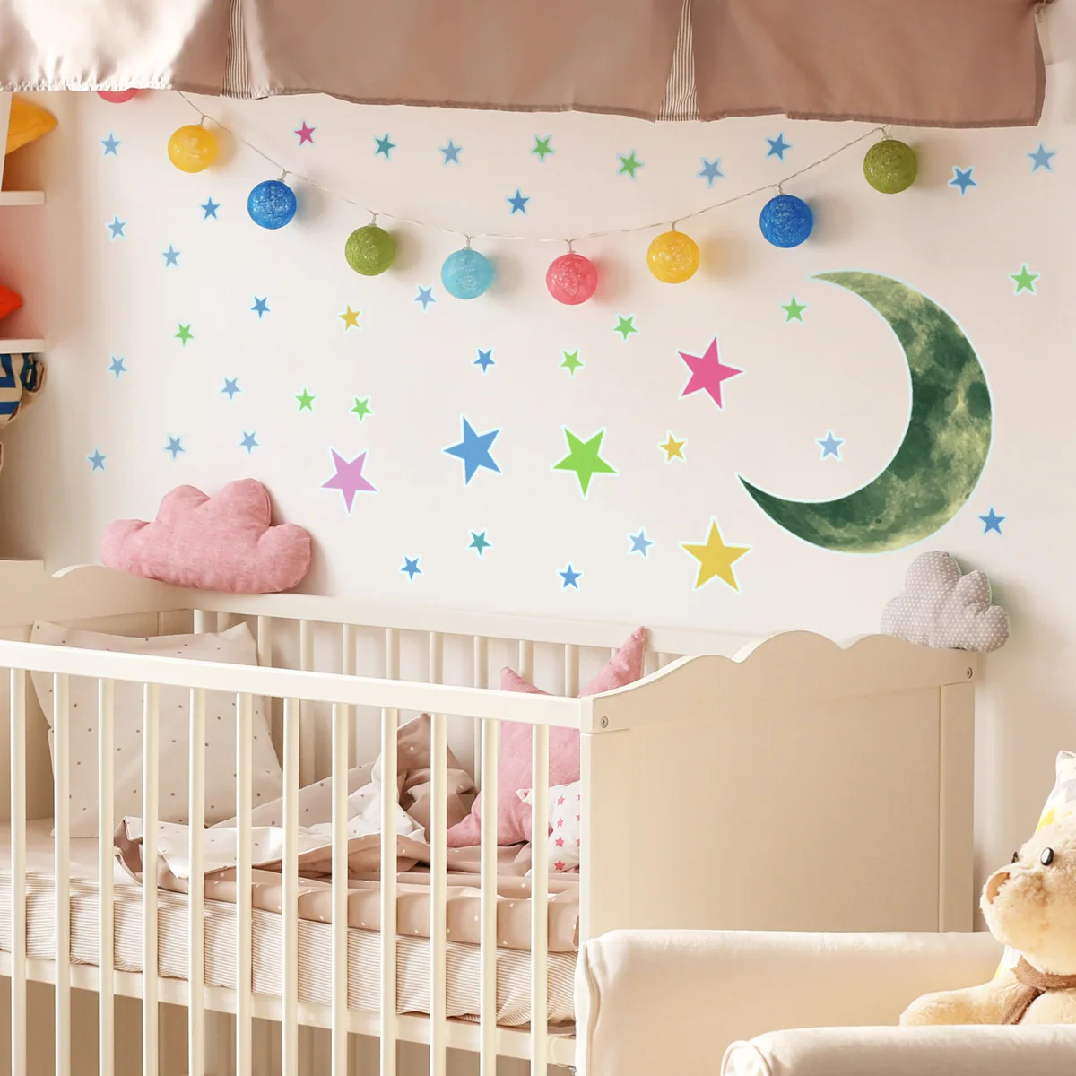 Moon Star Fluorescence Noctilucent Night Glow in Dark Luminous Vinyl Removable Nursery Kids Child Bedroom Wall Stickers Decal