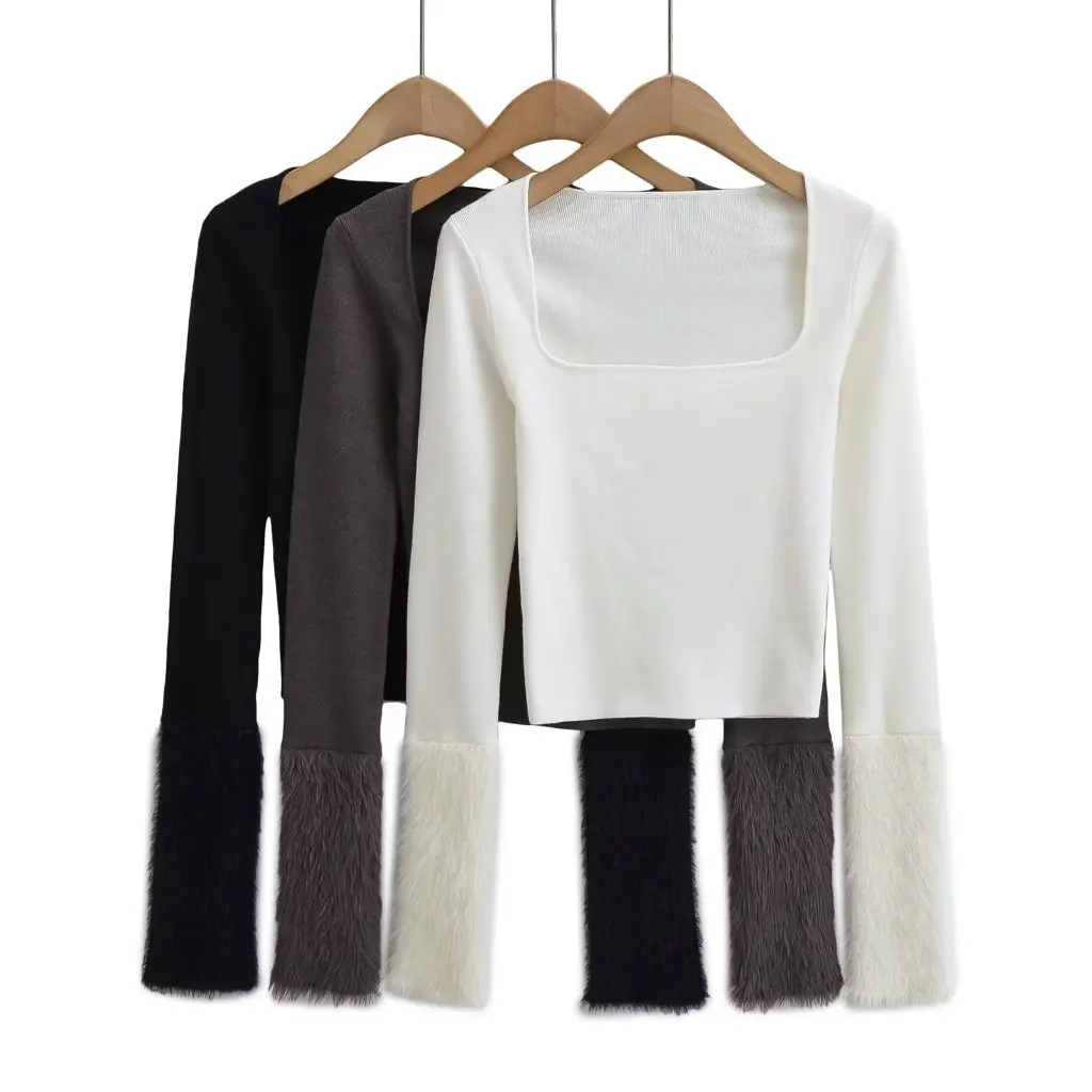 

Women's Sweet And Spicy Mink Fur Bottoming Sweater Slimming Early Autumn Design Sense Ceiling Cuff Top