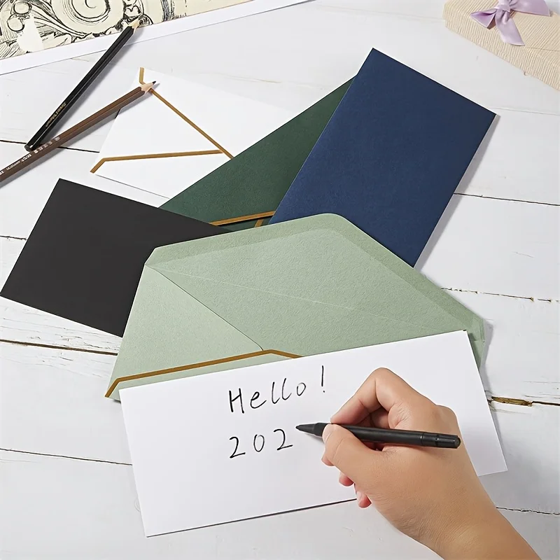 10 PCS  High-end Black Envelopes with Gold Edges, Invitation Letters