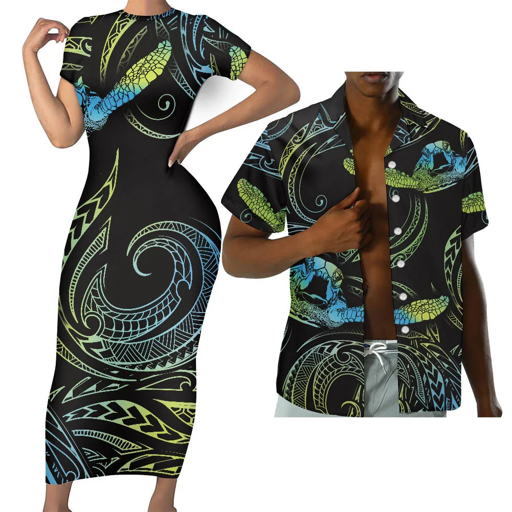 

HYCOOL Short Sleeve Black Tee Shirt Dresses For Women 2022 Fashion Bodycon Modest Dress For Women Summer Polynesian Tribal Dress