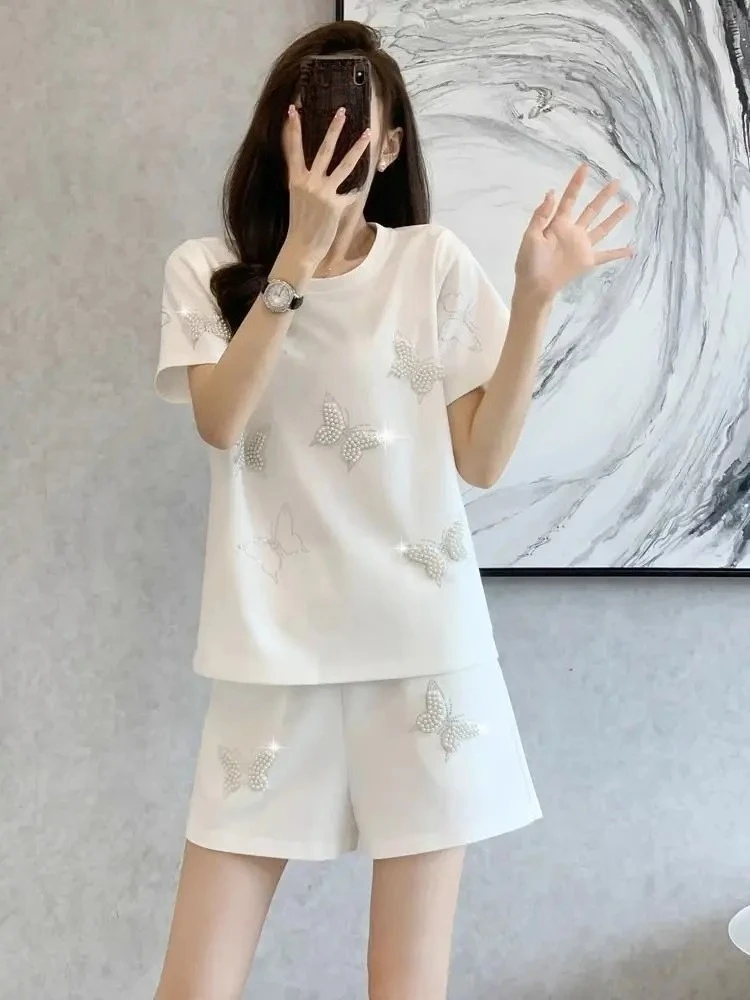 

Short Sets for Women 2 Pieces Office Tracksuit Cotton T Shirt Summer Fashion 2025 Novelty In New Coordinated Trends Woman Shorts