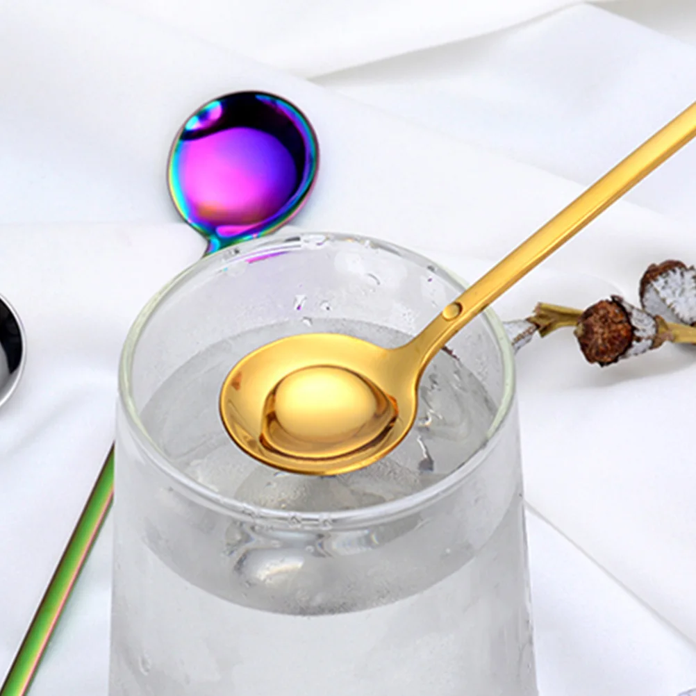 

5 pcs Stainless Steel Round Spoon Long Handle Dessert Coffee Ice Spoon Thick Handle Mirror Polished Home Coffee Shop Use Cake