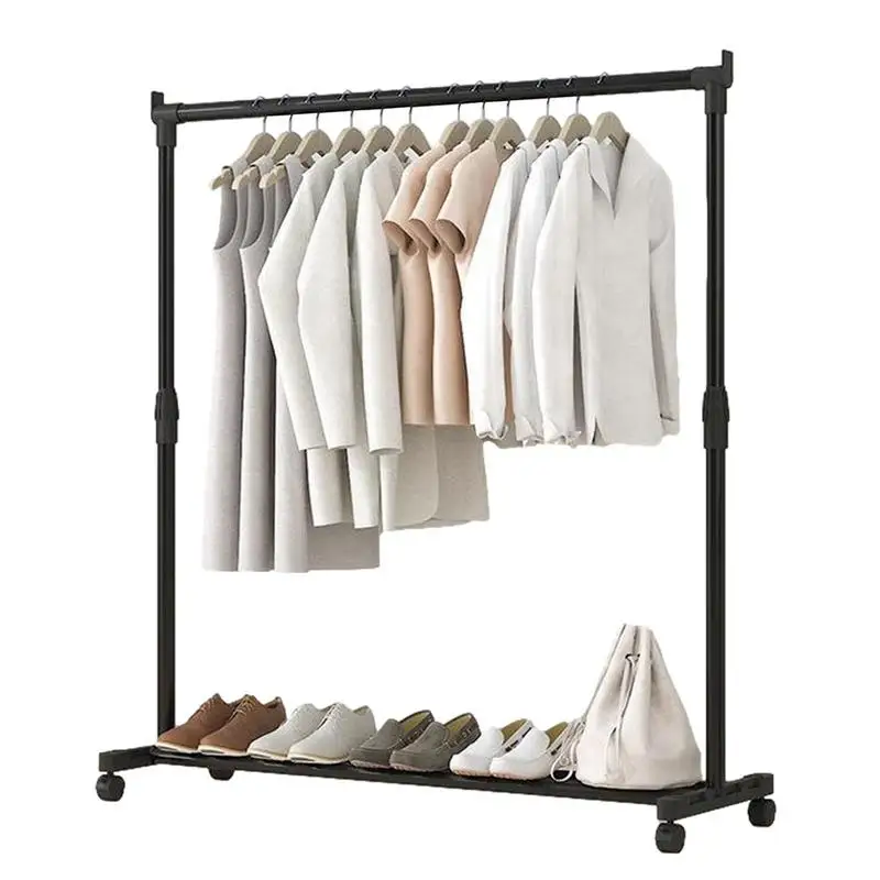 

Telescopic Clothing Rack Heavy-Duty Metal Garment Rack On Wheels Adjustable Telescopic Clothes Drying Rack For Home Balcony