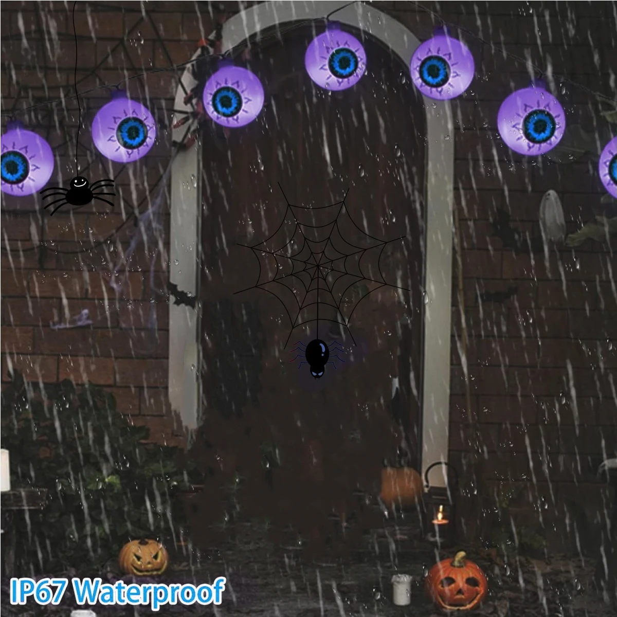 Roxo Eyeball String Light com 8 modos de iluminação, à prova d'água, Solar Powered, Halloween Lights, Casa, Dia das Bruxas, 1PC, 20 LED, 30 LED