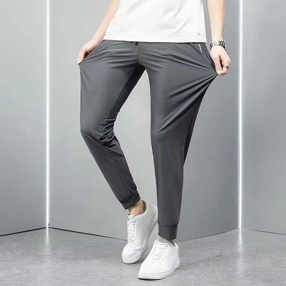 

Reinforced Pocket Seams Trousers Breathable Men Trousers Men's Loose Straight Drawstring Pants with Elastic Waist for Daily