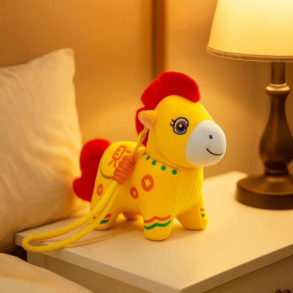 Chinesisches Tierkreiszeichen Kleines Pferd Plüsch-Ornament Cartoon Traditionelles Pony Plüsch-Anhänger Neujahrs-Maskottchen Weich Gefüllt