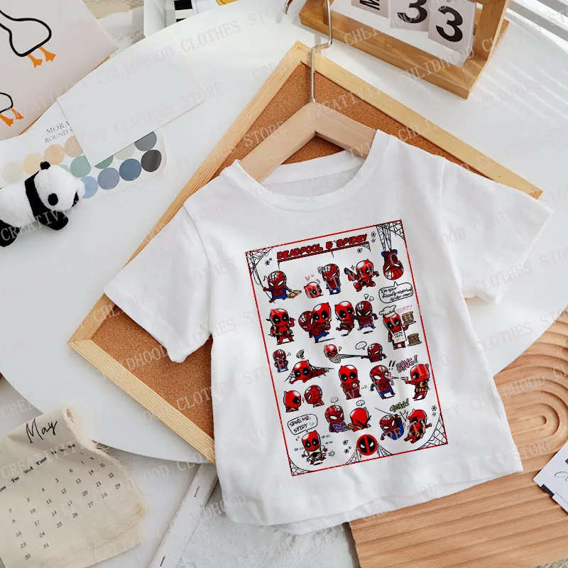 New Deadpool Children T Shirt Kawaii Funny Clothes for Girl Boy Short Sleeve Cartoons Kid T-shirts Fashion Casual Clothing Tops