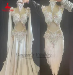 Conjunto de traje de danza del vientre para mujer y niño, ropa de Baile Oriental, sujetador con piedras, borla y falda larga