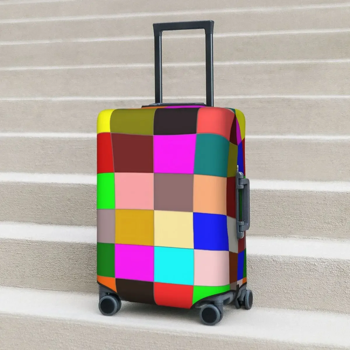 Rainbow Color Block Suitcase Cover Checkerboard Cruise Trip Protection Flight Strectch Luggage Accesories