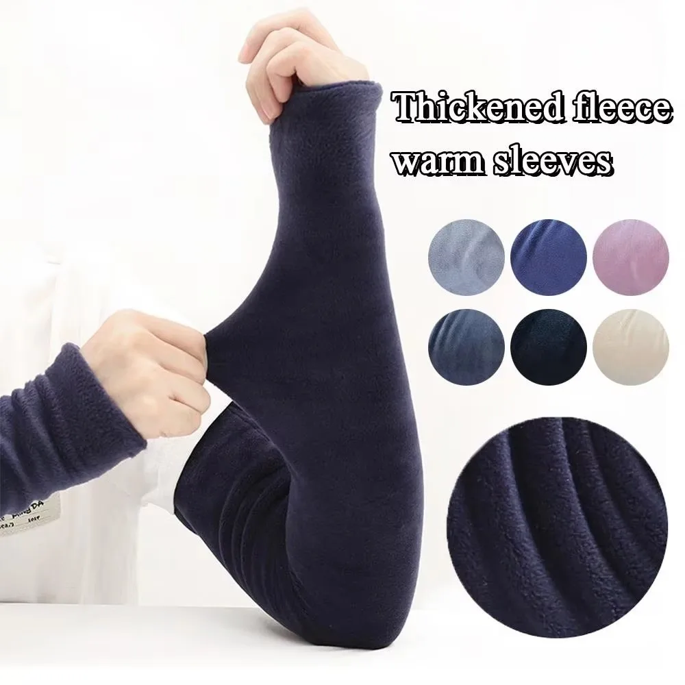 Unisex Fleece Warm Sleeves Soft Thicken Long Arm Covers Cold Resistant Solid Color Arm Warmer