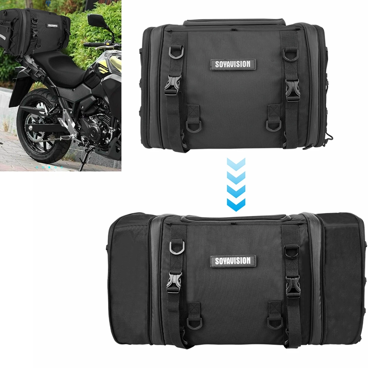 Motorcycle Travel Luggage Bag Waterproof 20L-60L Expandable Big Capacity Motor Tail/Trunk/Rack Bag For Most Motorcycle Rear Seat