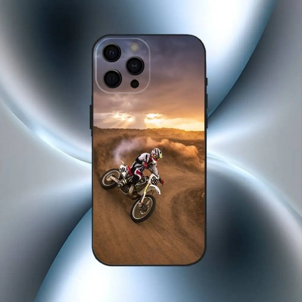 M-Motocross M-Motorfiets Crossmotoren Telefoonhoesje voor iPhone17,16,15,14,13,12,11 Plus, Pro Max Zachte zwarte hoes