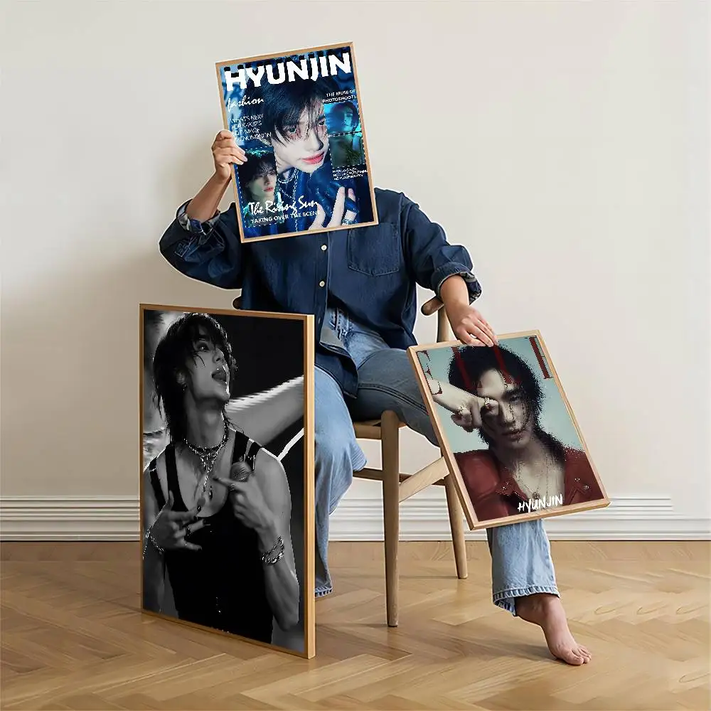 1pc Hot Kpop H-Hyunjin Movie Sticky Posters Retro Kraft Paper Sticker DIY Room Bar Cafe Aesthetic Art Wall Painting