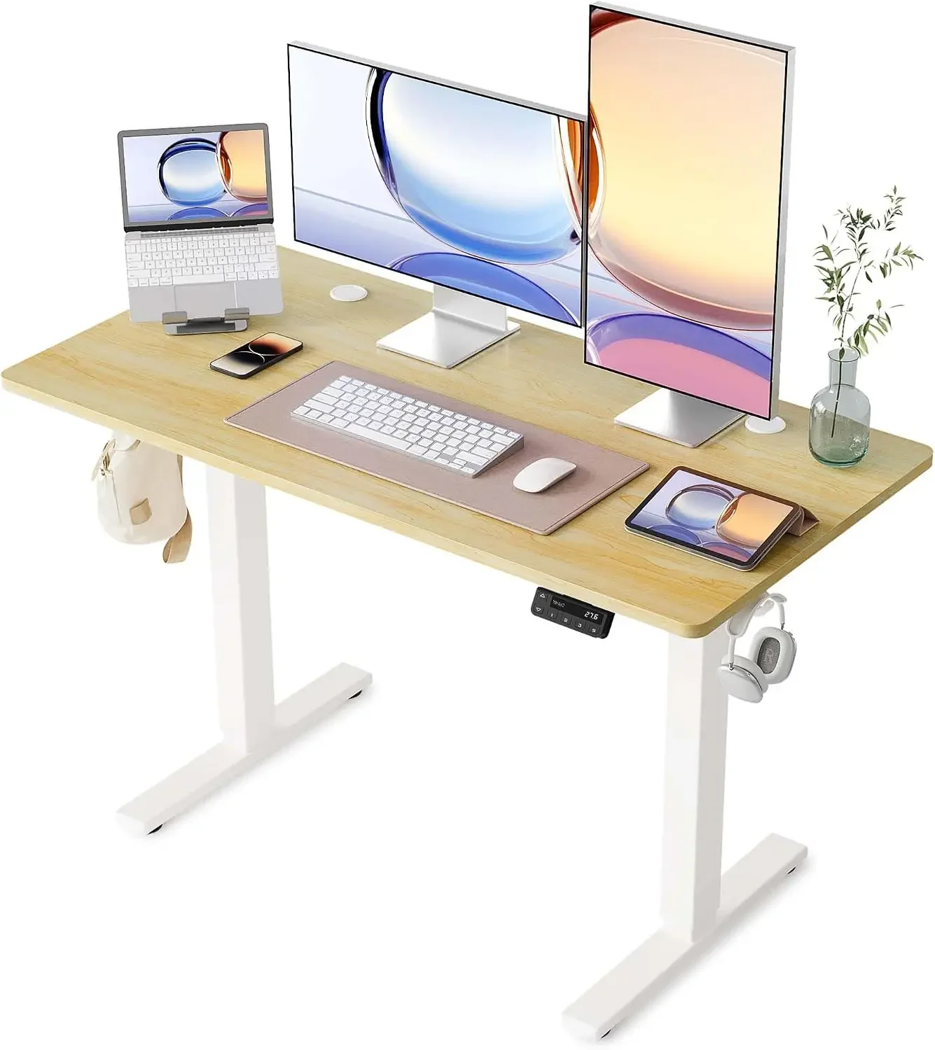 Electric Standing Desk, 48 x 24 Inches Stand Up Desk with Splice Board, Adjustable Height Desk, Computer Desk for Home Office