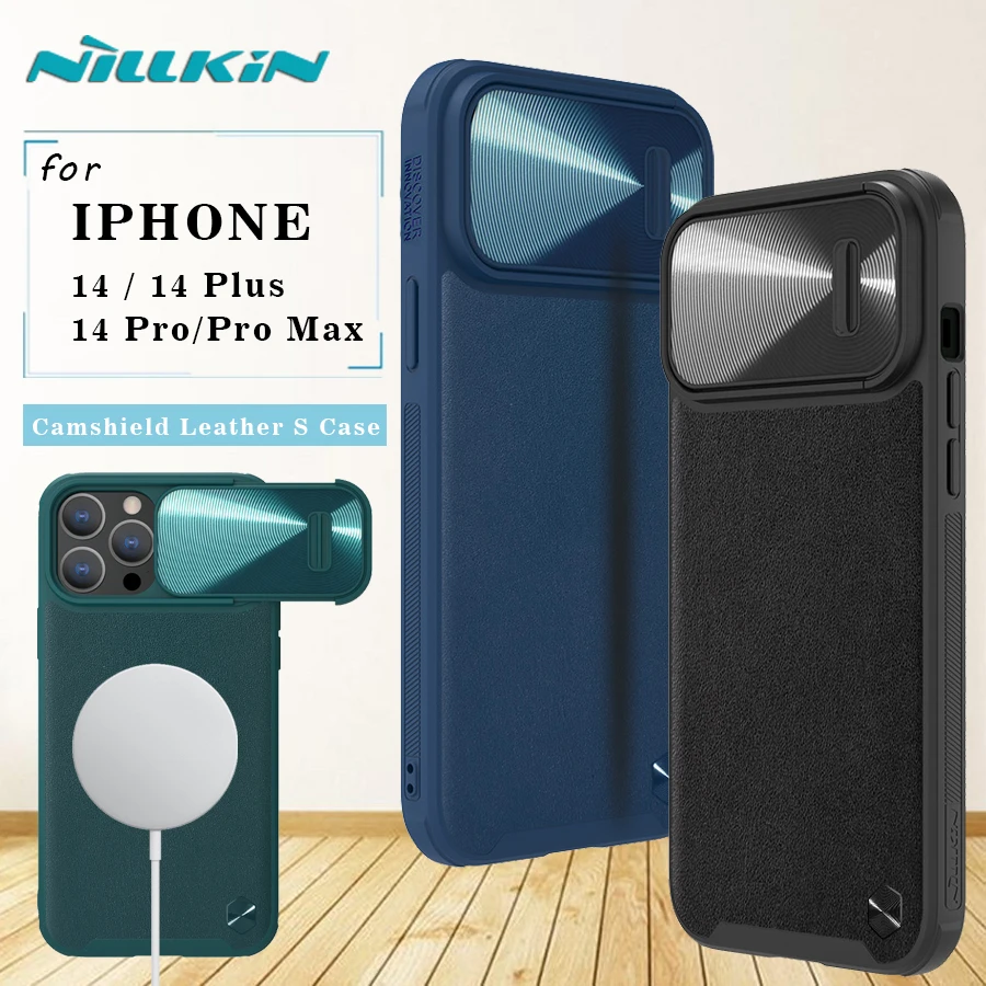 

Магнитный чехол Nillkin Camshield для iPhone 13 14 Plus Pro Max, кожаный противоударный чехол из ТПУ + ПК, задняя крышка для iPhone 14 Plus Pro Max